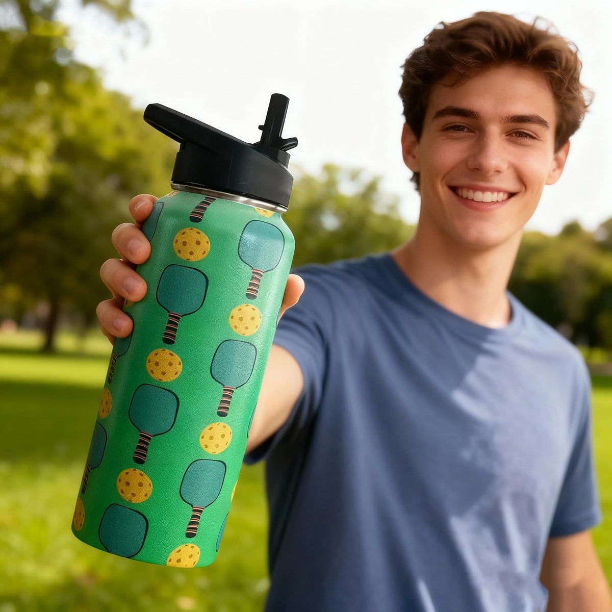 32oz Pickleball Water Bottle Insulated Vacuum Stainless Steel Tumbler Travel Mugs With Straw for Game Sport,Pickleball Accessories