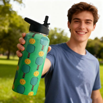 32oz Pickleball Water Bottle Insulated Vacuum Stainless Steel Tumbler Travel Mugs With Straw for Game Sport,Pickleball Accessories