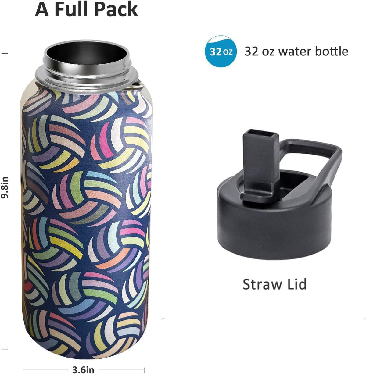 32oz Pickleball Water Bottle Insulated Vacuum Stainless Steel Tumbler Travel Mugs With Straw for Game Sport,Pickleball Accessories