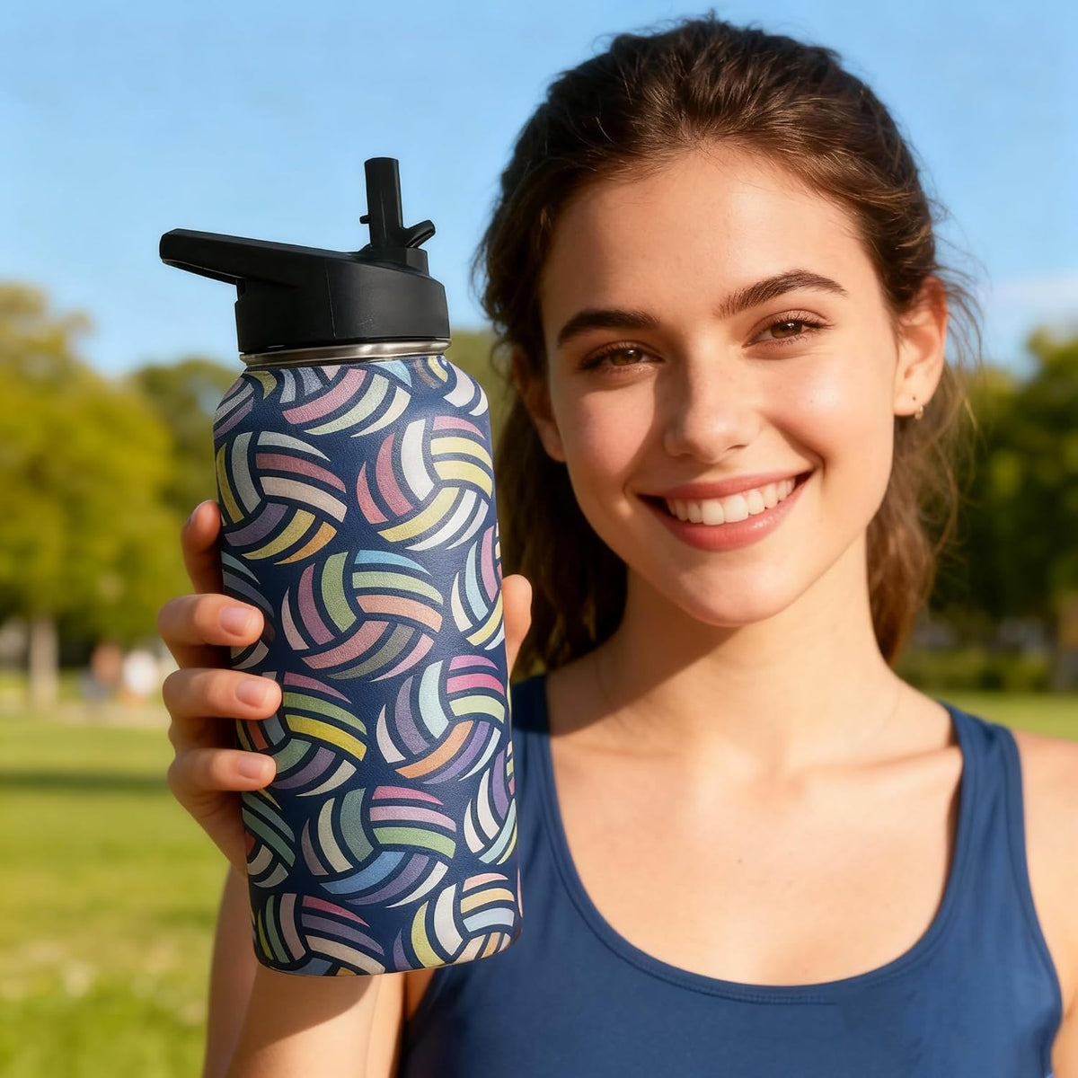 32oz Pickleball Water Bottle Insulated Vacuum Stainless Steel Tumbler Travel Mugs With Straw for Game Sport,Pickleball Accessories
