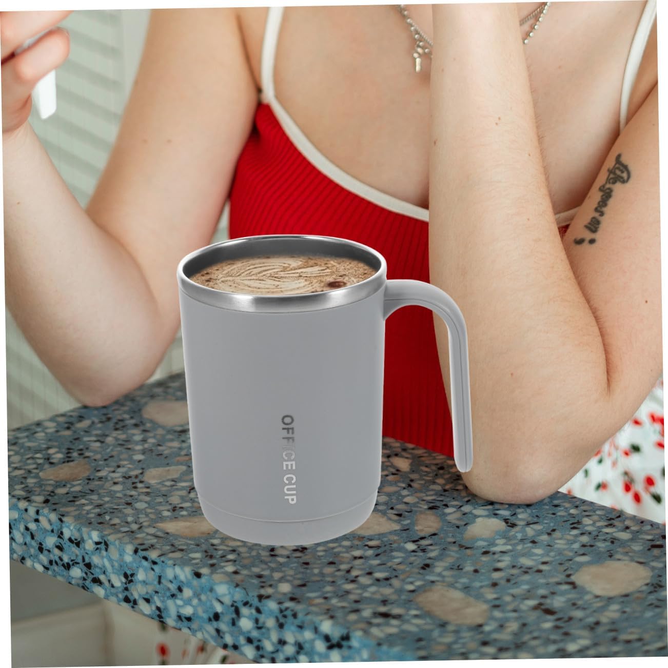 Leak Insulated Coffee Mug Stainless Steel Double Walled Reusable Tumbler with Lid and Handle Leak Resistant Water Cup for Home Office Camping Keeps Drinks Hot Cold