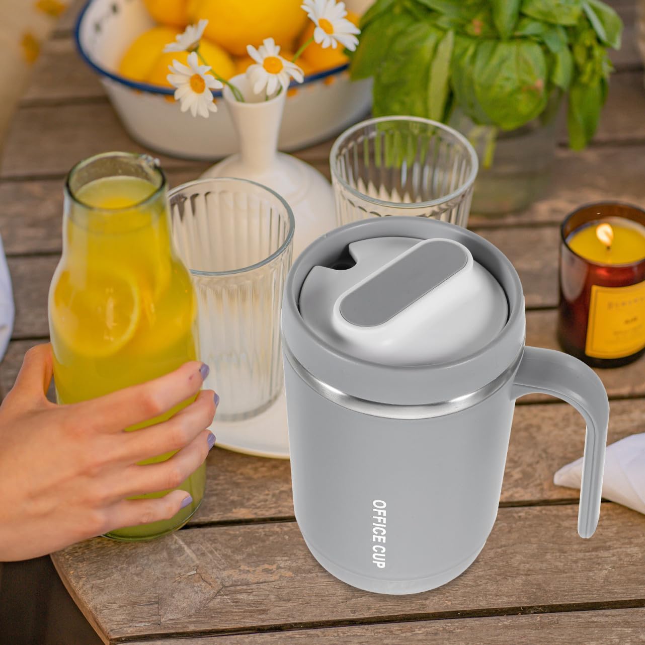 Leak Insulated Coffee Mug Stainless Steel Double Walled Reusable Tumbler with Lid and Handle Leak Resistant Water Cup for Home Office Camping Keeps Drinks Hot Cold