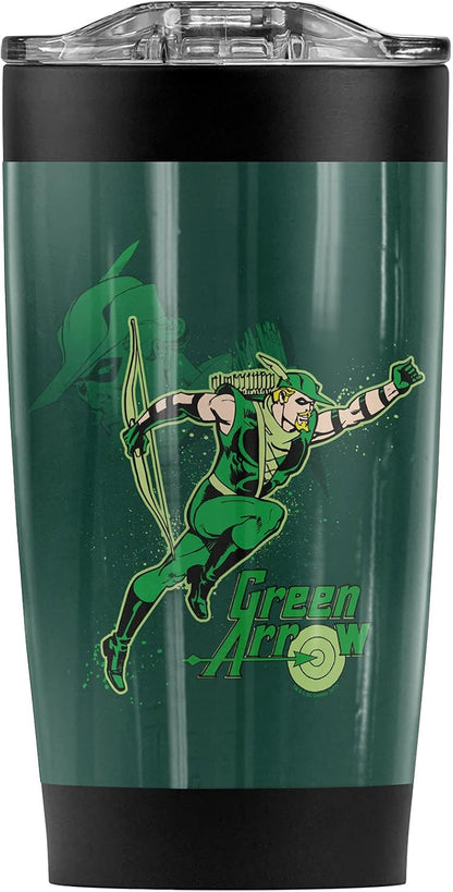 Justice League Green Arrow In Action Stainless Steel Tumbler 20 oz Coffee Travel Mug/Cup, Vacuum Insulated & Double Wall with Leakproof Sliding Lid | Great for Hot Drinks and Cold Beverages