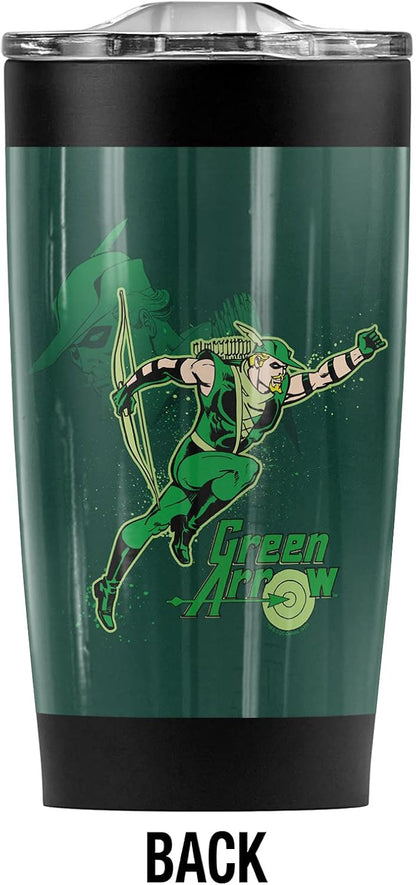 Justice League Green Arrow In Action Stainless Steel Tumbler 20 oz Coffee Travel Mug/Cup, Vacuum Insulated & Double Wall with Leakproof Sliding Lid | Great for Hot Drinks and Cold Beverages