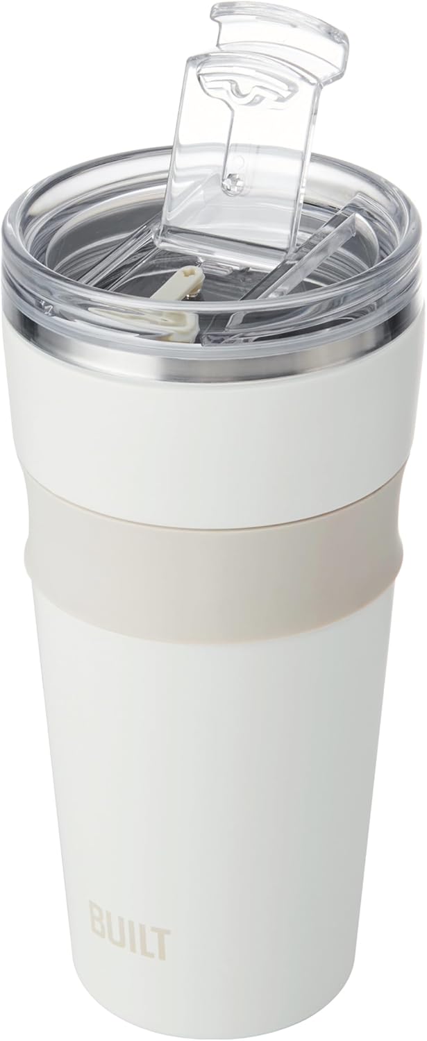 24oz Shasta Double Wall Vacuum Insulated Stainless Steel Tumbler with Easy to Clean Flip to Open Lid, Marshmallow