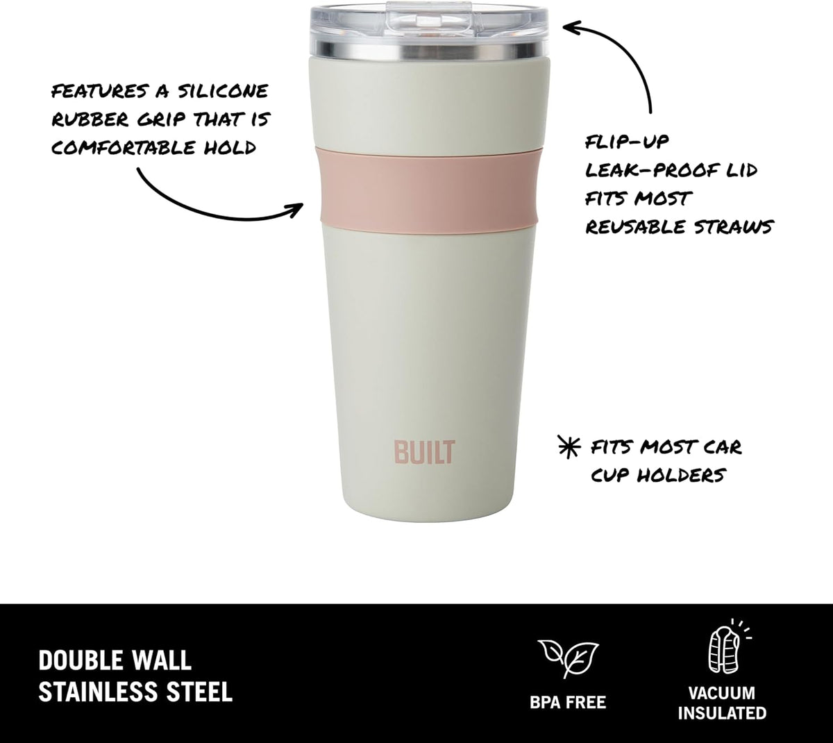 24oz Shasta Double Wall Vacuum Insulated Stainless Steel Tumbler with Easy to Clean Flip to Open Lid, Marshmallow