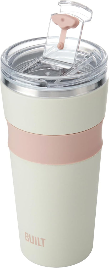 24oz Shasta Double Wall Vacuum Insulated Stainless Steel Tumbler with Easy to Clean Flip to Open Lid, Marshmallow