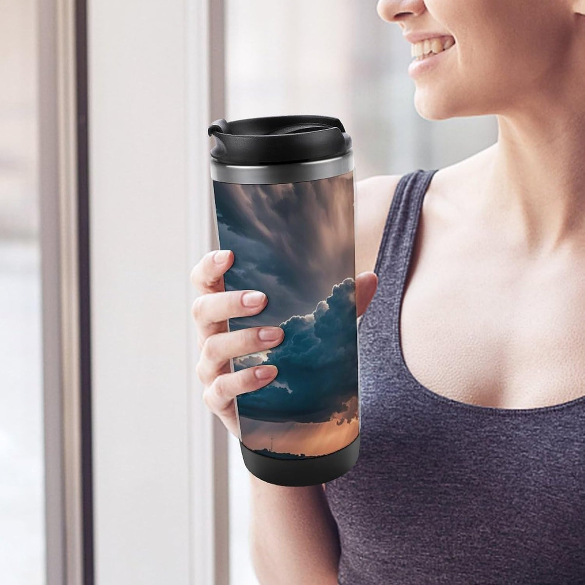 15oz Vacuum Insulated Stainless Steel Tumbler with Leakproof Lid Moonlight Watercolor Style Ninja 304 Stainless Steel Travel Mug Wide Mouth Coffee Cup for Hot & Cold Drinks (380ml)