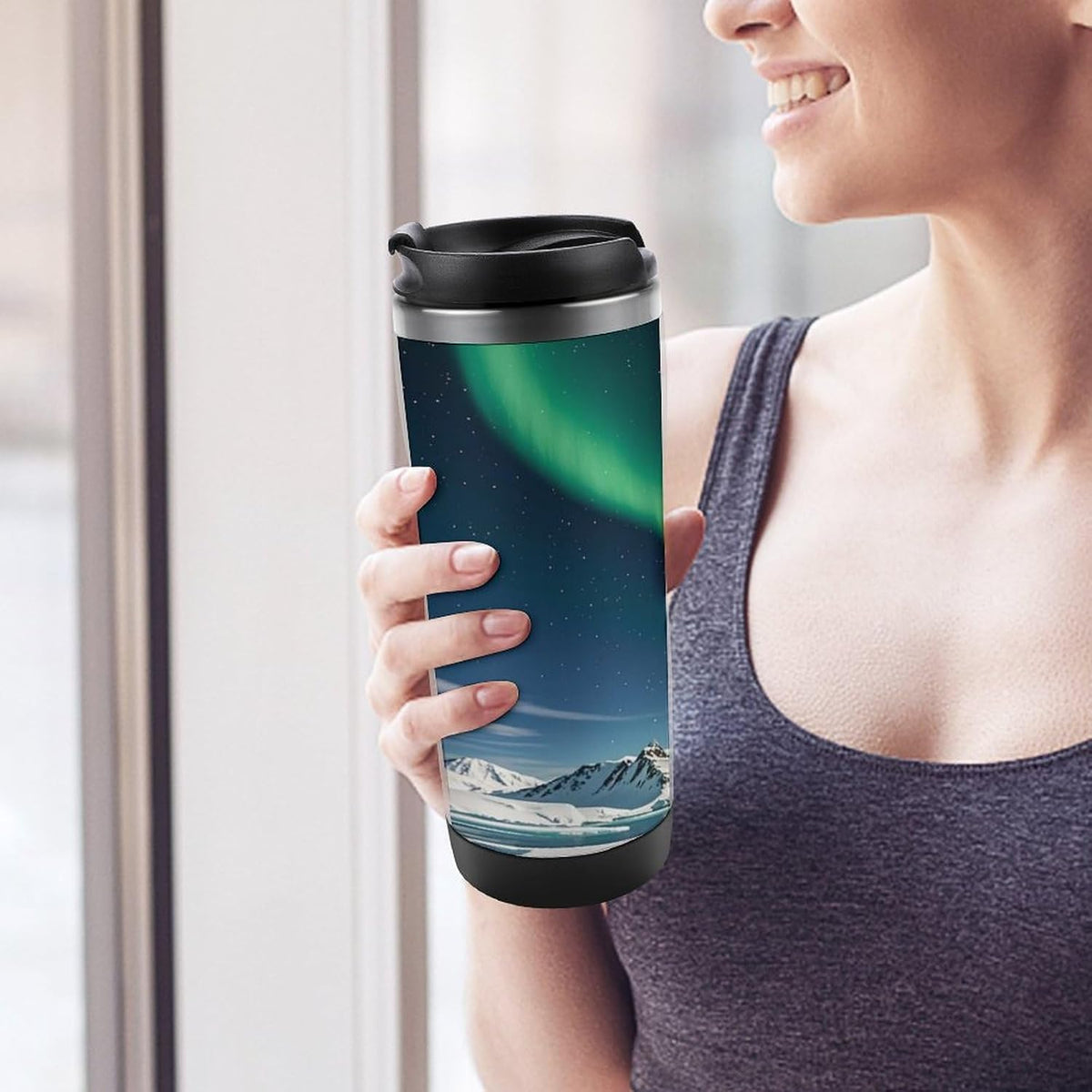 15oz Vacuum Insulated Stainless Steel Tumbler with Leakproof Lid Moonlight Watercolor Style Ninja 304 Stainless Steel Travel Mug Wide Mouth Coffee Cup for Hot & Cold Drinks (380ml)