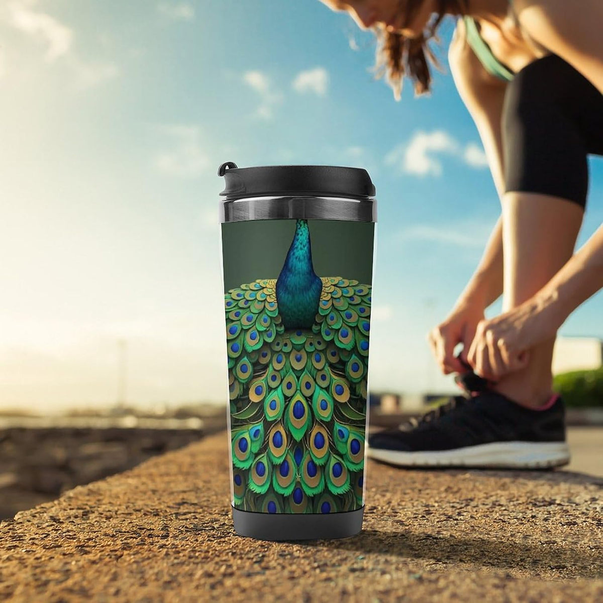 15oz Vacuum Insulated Stainless Steel Tumbler with Leakproof Lid Moonlight Watercolor Style Ninja 304 Stainless Steel Travel Mug Wide Mouth Coffee Cup for Hot & Cold Drinks (380ml)