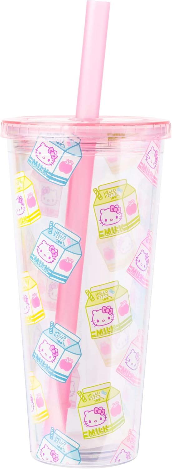 Sanrio Hello Kitty Milk Carton, Plastic Boba Tumbler, 24oz