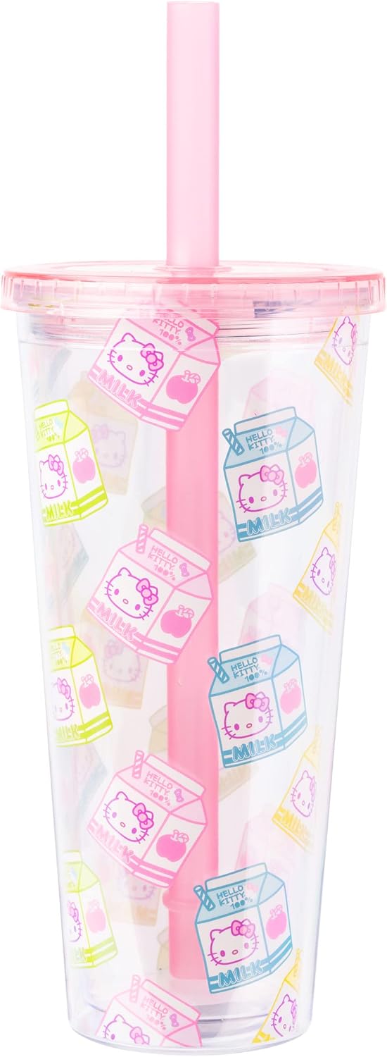 Sanrio Hello Kitty Milk Carton, Plastic Boba Tumbler, 24oz