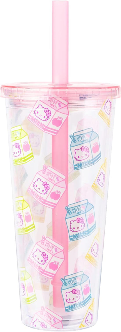 Sanrio Hello Kitty Milk Carton, Plastic Boba Tumbler, 24oz