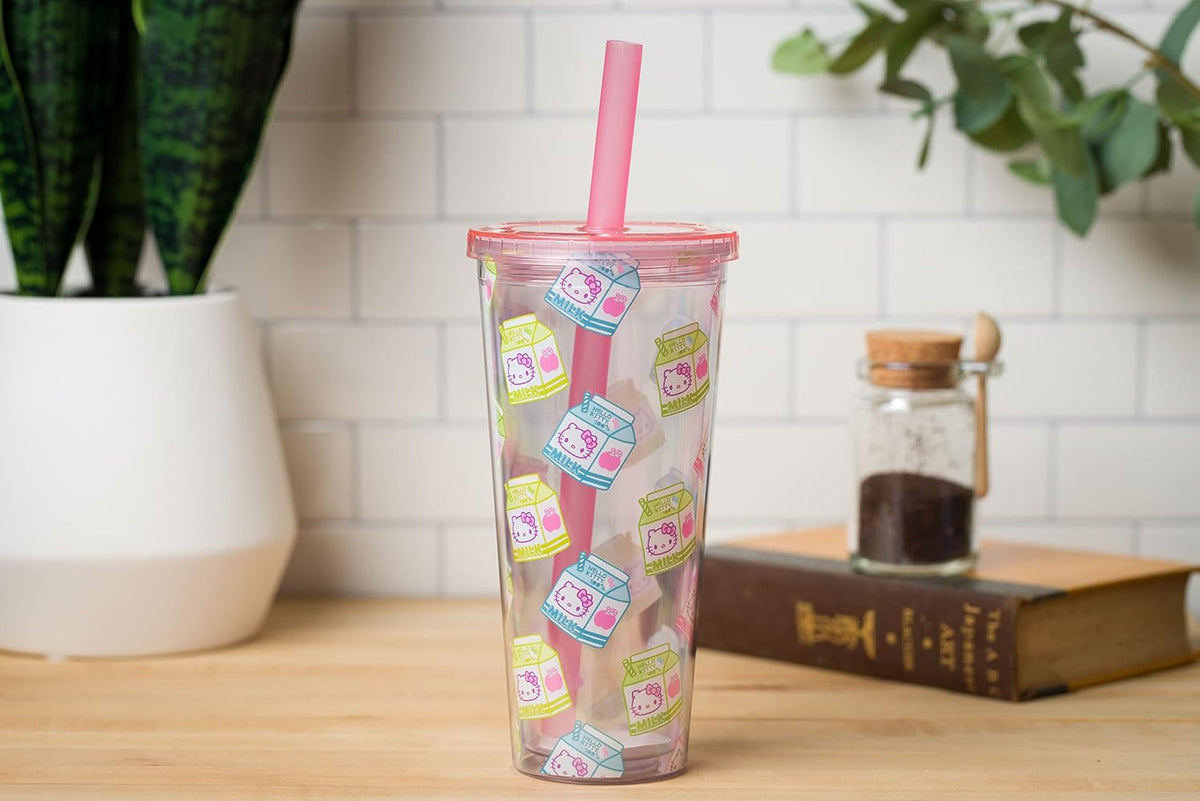 Sanrio Hello Kitty Milk Carton, Plastic Boba Tumbler, 24oz