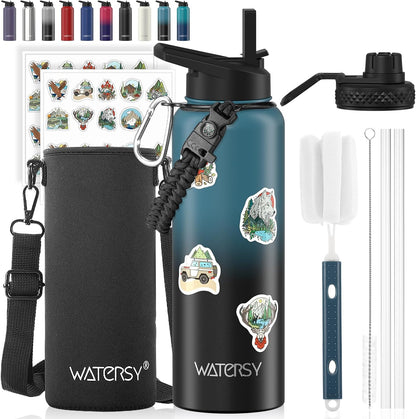 40oz Insulated Water Bottle (Cold for 48 Hrs),BPA Free&Leak Proof,Stainless Steel Water Flask,Water Jug with Straw Spout Lids for Gym,Hiking,Travel,Black Blue