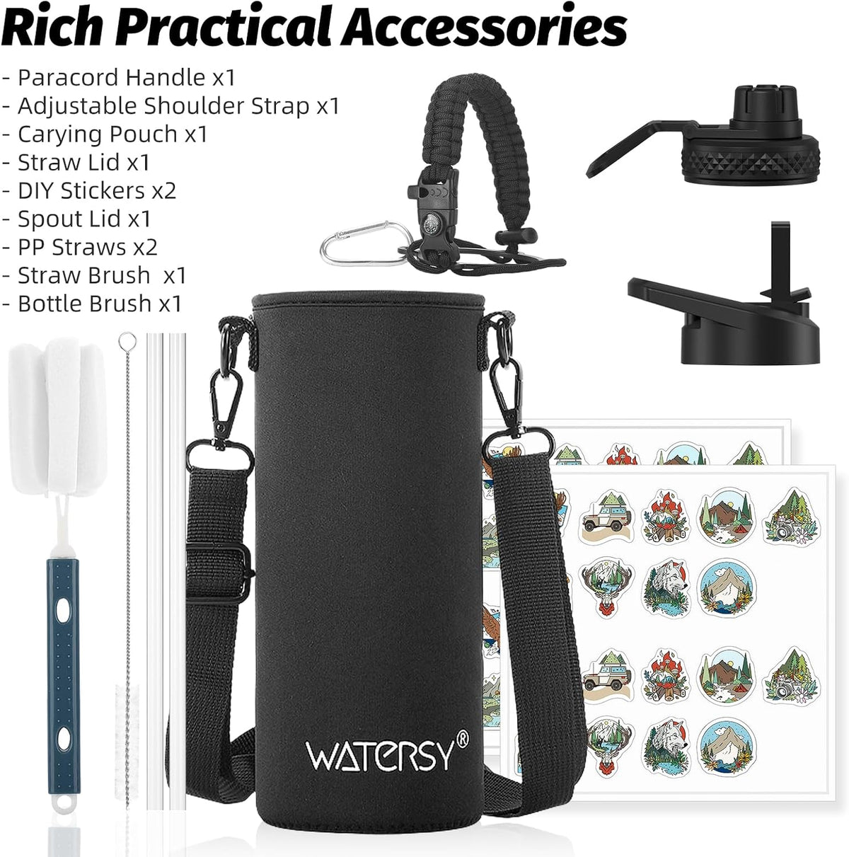 40oz Insulated Water Bottle (Cold for 48 Hrs),BPA Free&Leak Proof,Stainless Steel Water Flask,Water Jug with Straw Spout Lids for Gym,Hiking,Travel,Black Blue