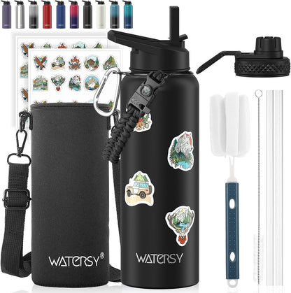 40oz Insulated Water Bottle (Cold for 48 Hrs),BPA Free&Leak Proof,Stainless Steel Water Flask,Water Jug with Straw Spout Lids for Gym,Hiking,Travel,Black Blue