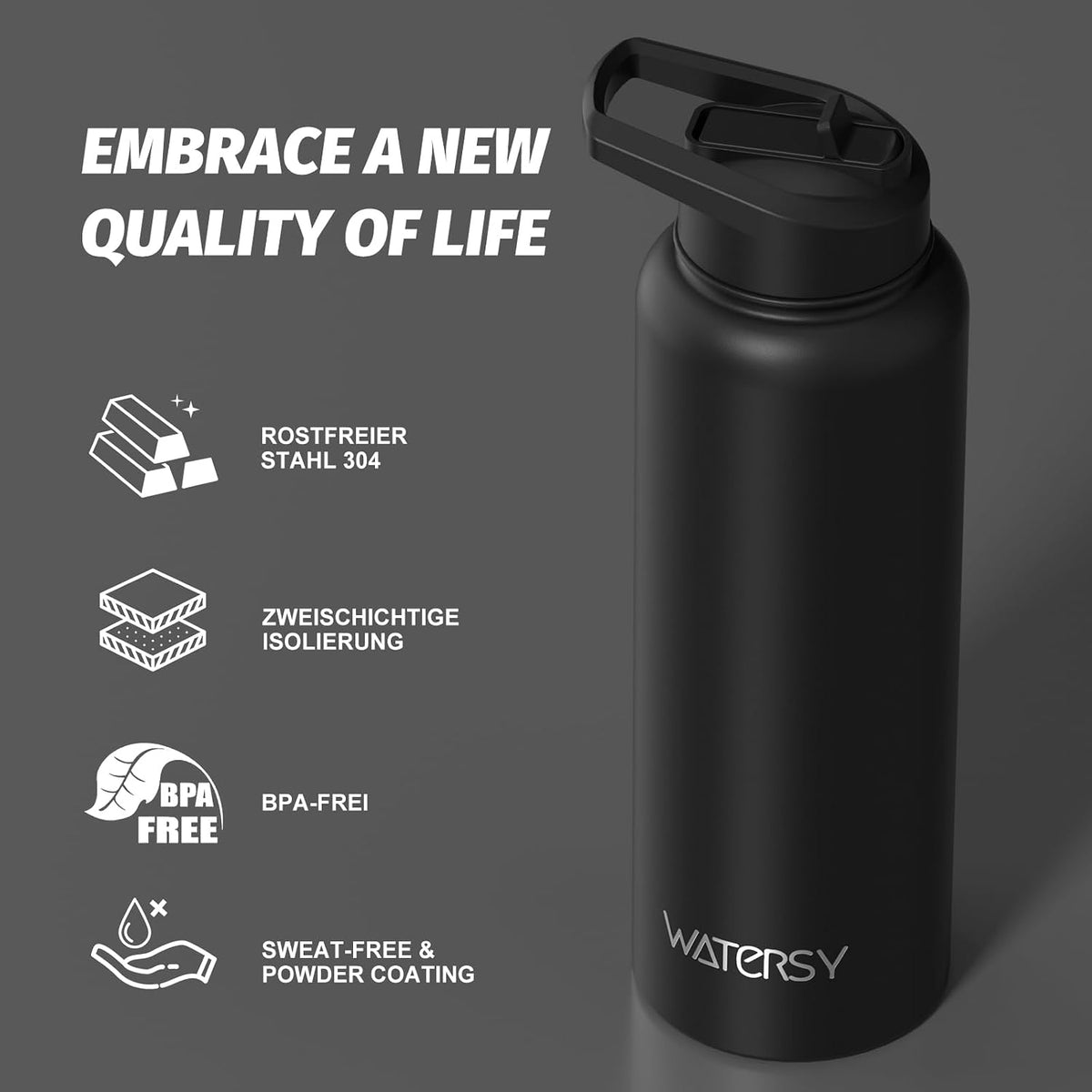 40oz Insulated Water Bottle (Cold for 48 Hrs),BPA Free&Leak Proof,Stainless Steel Water Flask,Water Jug with Straw Spout Lids for Gym,Hiking,Travel,Black Blue