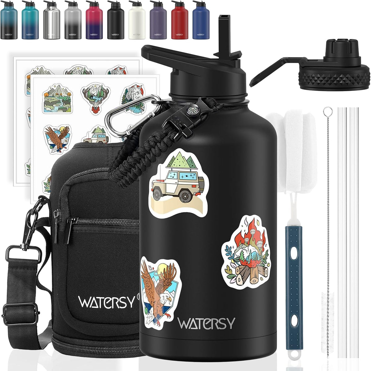 40oz Insulated Water Bottle (Cold for 48 Hrs),BPA Free&Leak Proof,Stainless Steel Water Flask,Water Jug with Straw Spout Lids for Gym,Hiking,Travel,Black Blue