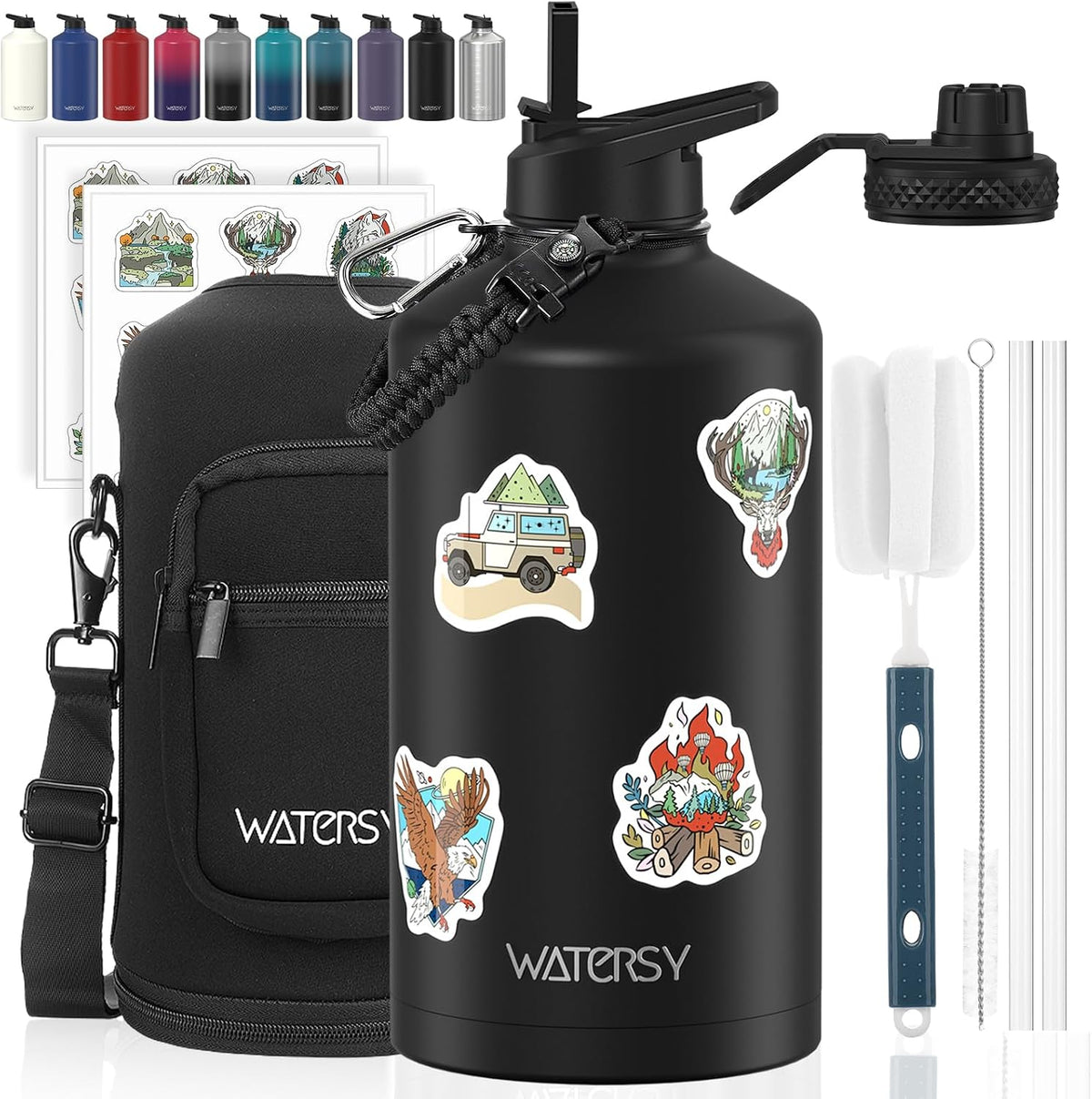 40oz Insulated Water Bottle (Cold for 48 Hrs),BPA Free&Leak Proof,Stainless Steel Water Flask,Water Jug with Straw Spout Lids for Gym,Hiking,Travel,Black Blue