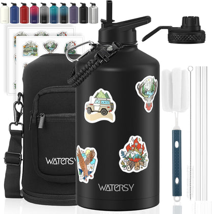 40oz Insulated Water Bottle (Cold for 48 Hrs),BPA Free&Leak Proof,Stainless Steel Water Flask,Water Jug with Straw Spout Lids for Gym,Hiking,Travel,Black Blue