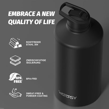 40oz Insulated Water Bottle (Cold for 48 Hrs),BPA Free&Leak Proof,Stainless Steel Water Flask,Water Jug with Straw Spout Lids for Gym,Hiking,Travel,Black Blue