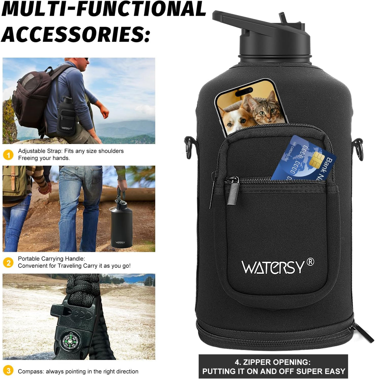 40oz Insulated Water Bottle (Cold for 48 Hrs),BPA Free&Leak Proof,Stainless Steel Water Flask,Water Jug with Straw Spout Lids for Gym,Hiking,Travel,Black Blue