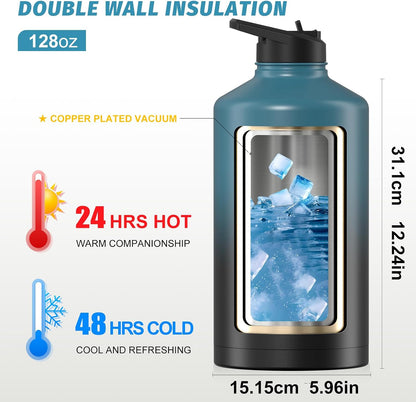 40oz Insulated Water Bottle (Cold for 48 Hrs),BPA Free&Leak Proof,Stainless Steel Water Flask,Water Jug with Straw Spout Lids for Gym,Hiking,Travel,Black Blue
