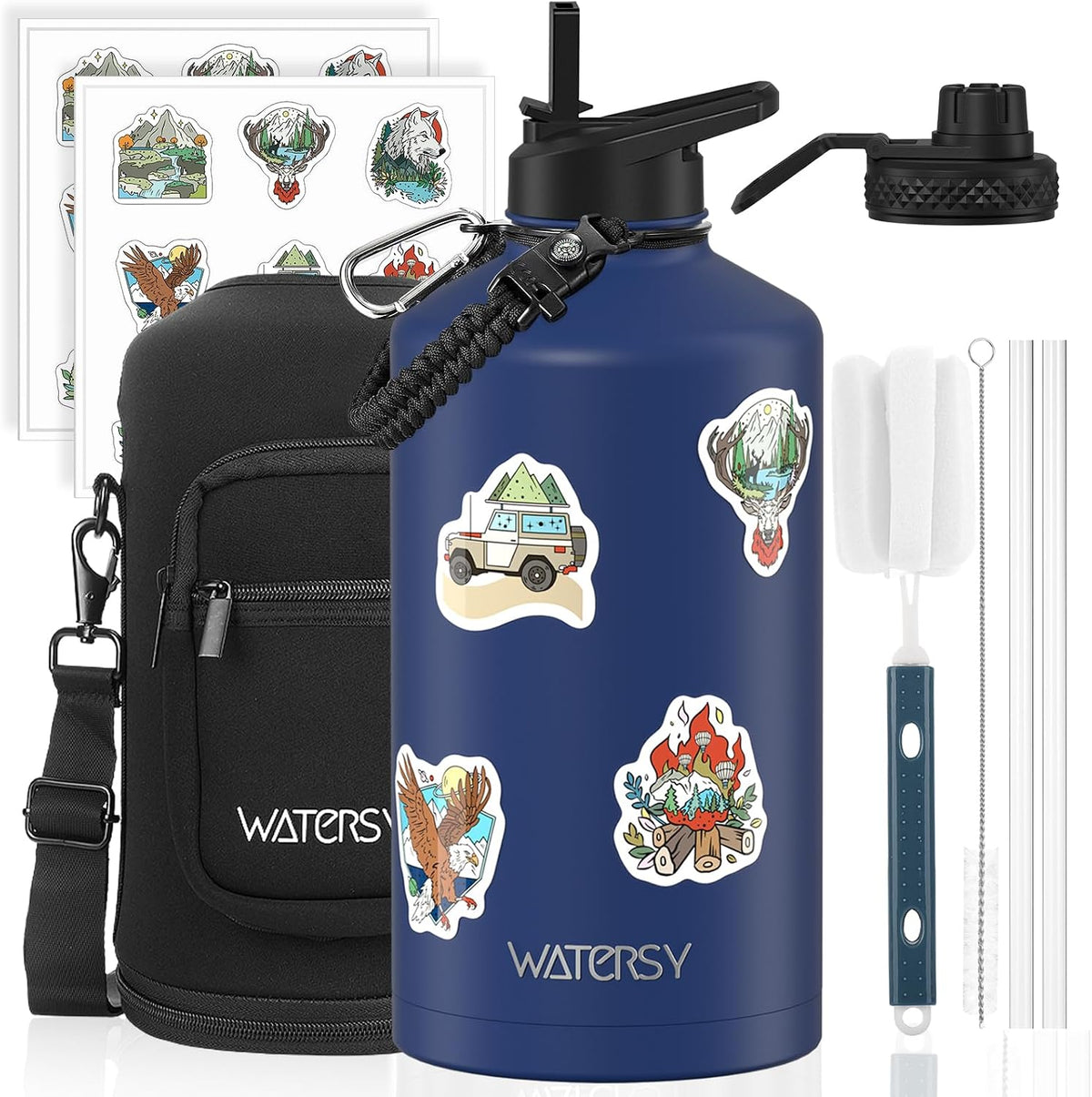 40oz Insulated Water Bottle (Cold for 48 Hrs),BPA Free&Leak Proof,Stainless Steel Water Flask,Water Jug with Straw Spout Lids for Gym,Hiking,Travel,Black Blue