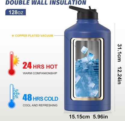 40oz Insulated Water Bottle (Cold for 48 Hrs),BPA Free&Leak Proof,Stainless Steel Water Flask,Water Jug with Straw Spout Lids for Gym,Hiking,Travel,Black Blue
