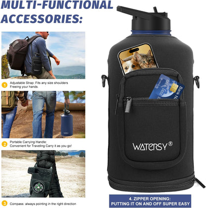 40oz Insulated Water Bottle (Cold for 48 Hrs),BPA Free&Leak Proof,Stainless Steel Water Flask,Water Jug with Straw Spout Lids for Gym,Hiking,Travel,Black Blue