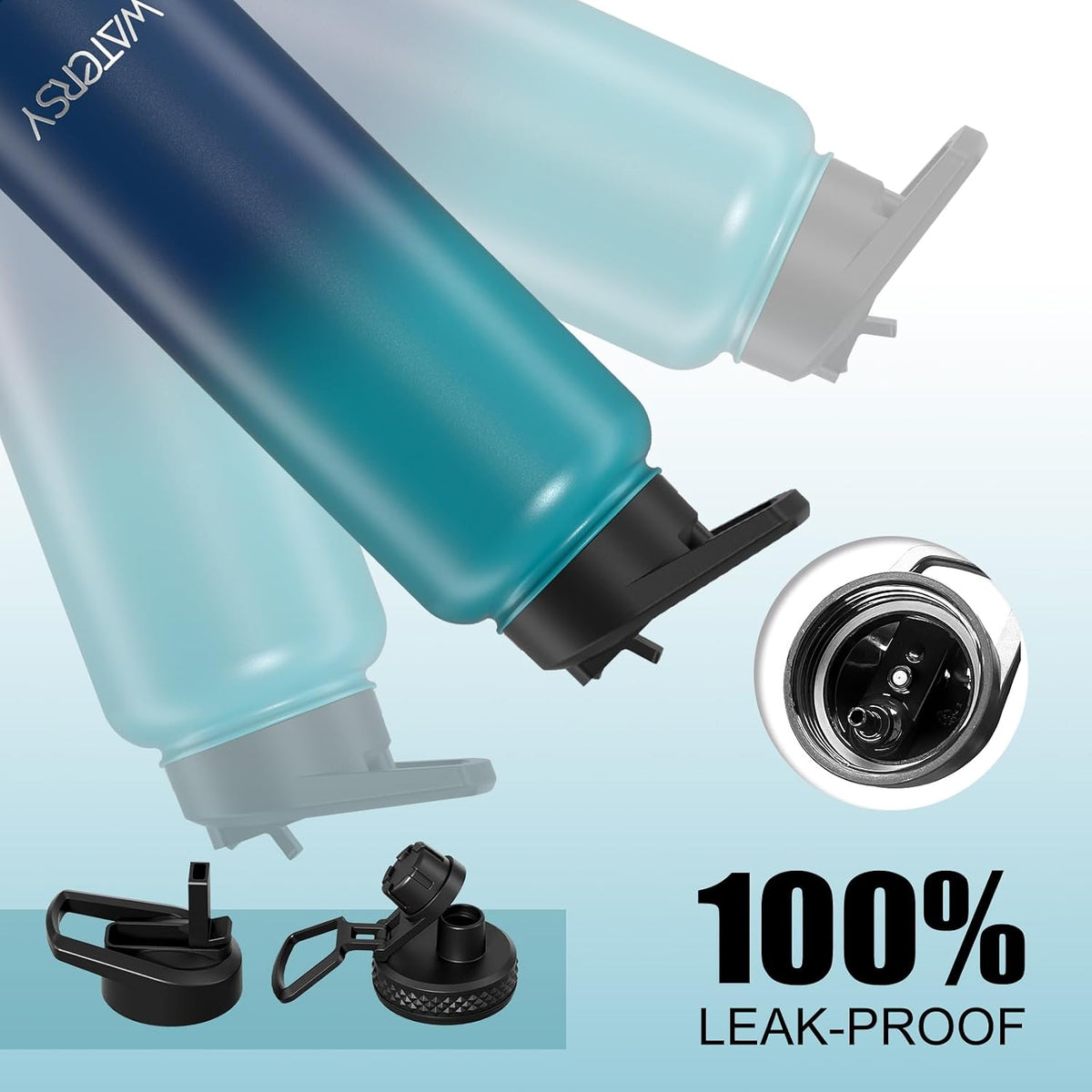 40oz Insulated Water Bottle (Cold for 48 Hrs),BPA Free&Leak Proof,Stainless Steel Water Flask,Water Jug with Straw Spout Lids for Gym,Hiking,Travel,Black Blue