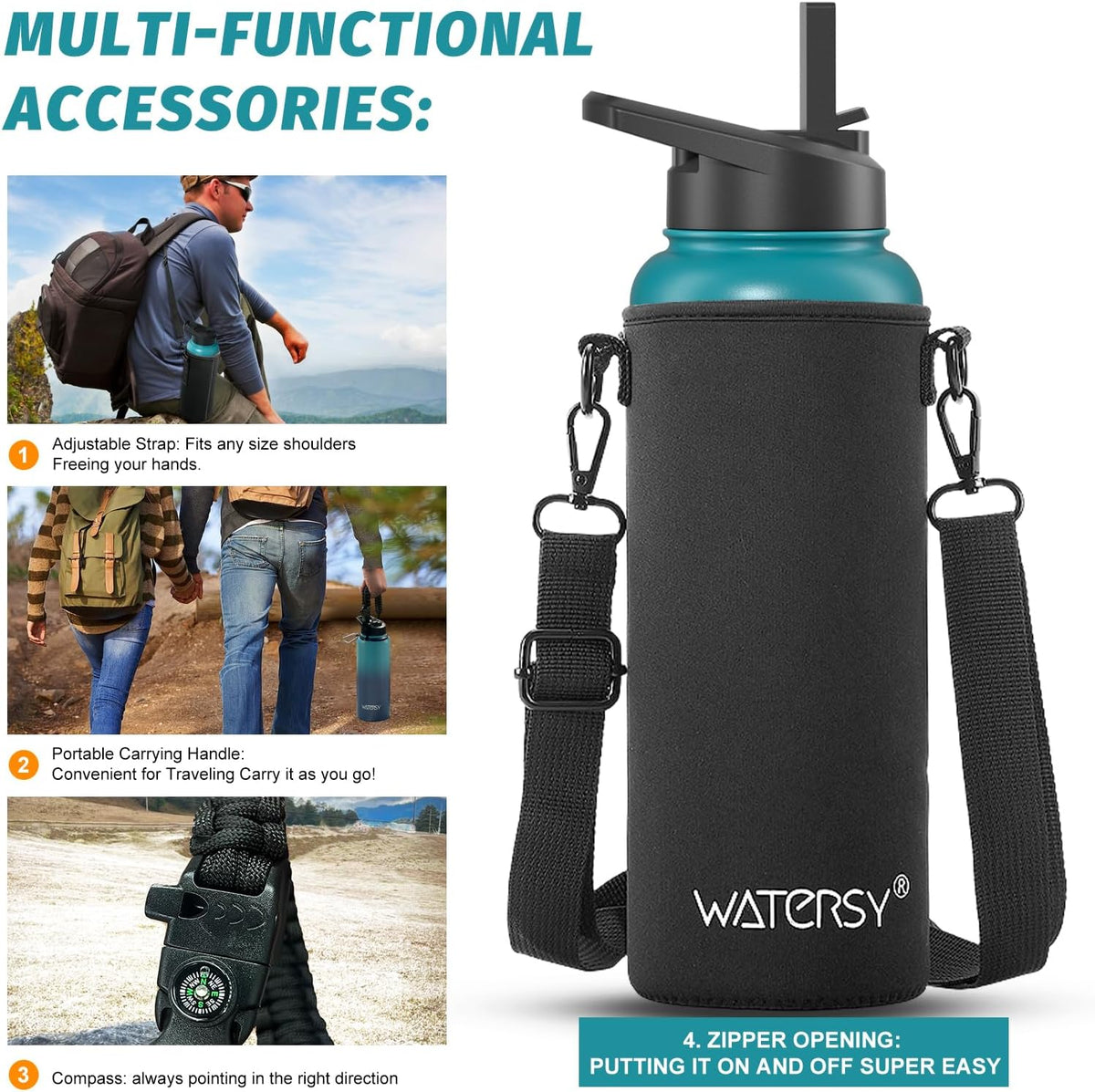 40oz Insulated Water Bottle (Cold for 48 Hrs),BPA Free&Leak Proof,Stainless Steel Water Flask,Water Jug with Straw Spout Lids for Gym,Hiking,Travel,Black Blue