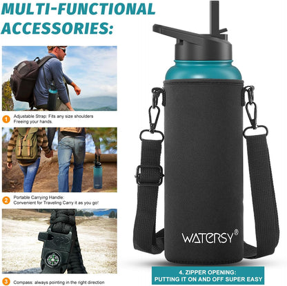 40oz Insulated Water Bottle (Cold for 48 Hrs),BPA Free&Leak Proof,Stainless Steel Water Flask,Water Jug with Straw Spout Lids for Gym,Hiking,Travel,Black Blue