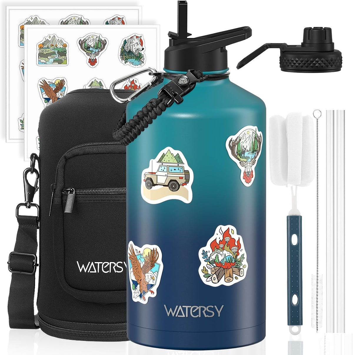 40oz Insulated Water Bottle (Cold for 48 Hrs),BPA Free&Leak Proof,Stainless Steel Water Flask,Water Jug with Straw Spout Lids for Gym,Hiking,Travel,Black Blue