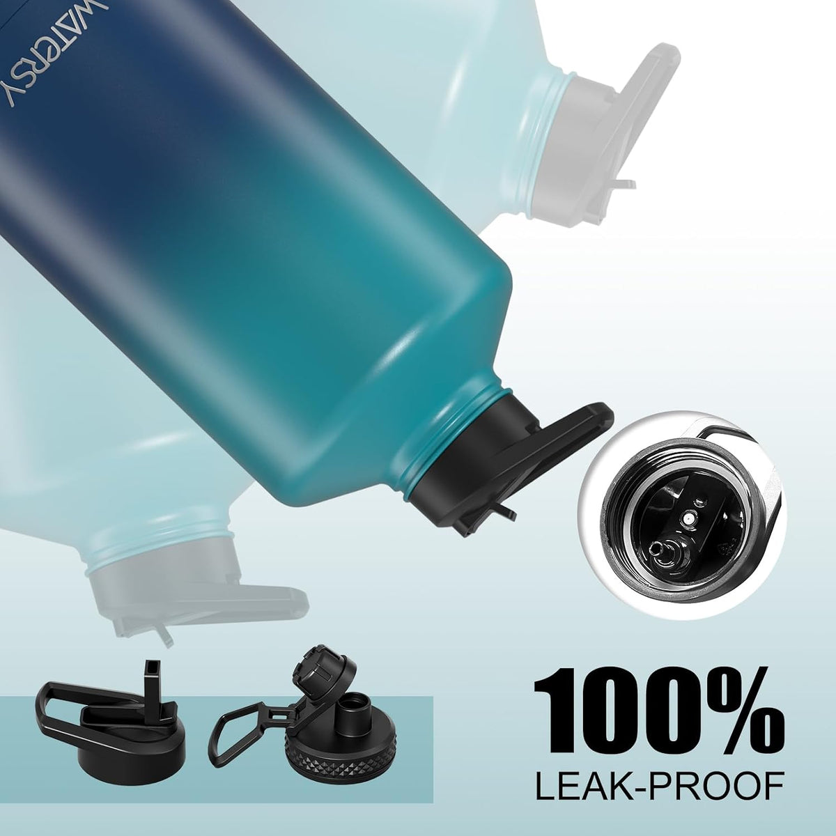 40oz Insulated Water Bottle (Cold for 48 Hrs),BPA Free&Leak Proof,Stainless Steel Water Flask,Water Jug with Straw Spout Lids for Gym,Hiking,Travel,Black Blue