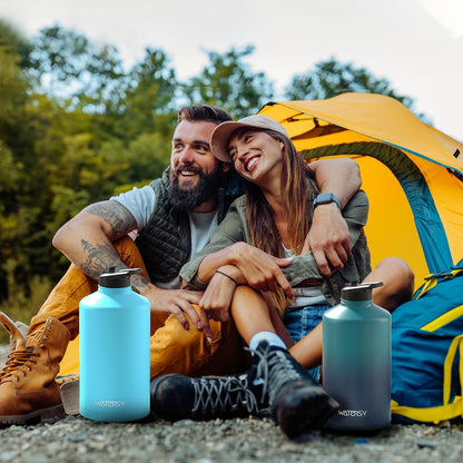 40oz Insulated Water Bottle (Cold for 48 Hrs),BPA Free&Leak Proof,Stainless Steel Water Flask,Water Jug with Straw Spout Lids for Gym,Hiking,Travel,Black Blue