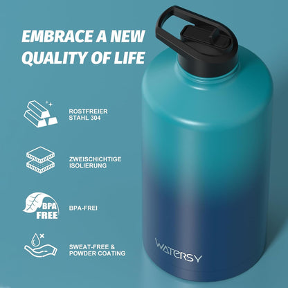 40oz Insulated Water Bottle (Cold for 48 Hrs),BPA Free&Leak Proof,Stainless Steel Water Flask,Water Jug with Straw Spout Lids for Gym,Hiking,Travel,Black Blue