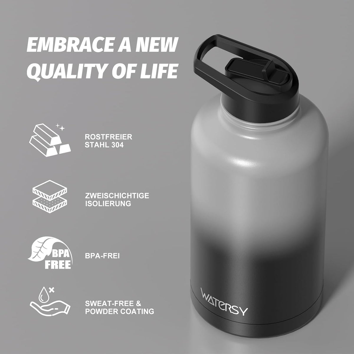 40oz Insulated Water Bottle (Cold for 48 Hrs),BPA Free&Leak Proof,Stainless Steel Water Flask,Water Jug with Straw Spout Lids for Gym,Hiking,Travel,Black Blue