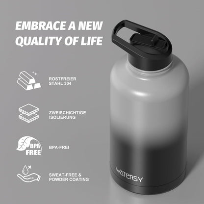 40oz Insulated Water Bottle (Cold for 48 Hrs),BPA Free&Leak Proof,Stainless Steel Water Flask,Water Jug with Straw Spout Lids for Gym,Hiking,Travel,Black Blue