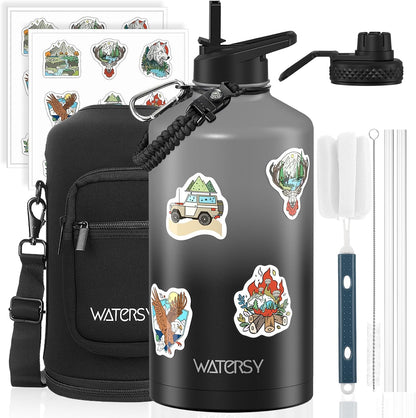 40oz Insulated Water Bottle (Cold for 48 Hrs),BPA Free&Leak Proof,Stainless Steel Water Flask,Water Jug with Straw Spout Lids for Gym,Hiking,Travel,Black Blue