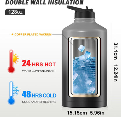 40oz Insulated Water Bottle (Cold for 48 Hrs),BPA Free&Leak Proof,Stainless Steel Water Flask,Water Jug with Straw Spout Lids for Gym,Hiking,Travel,Black Blue