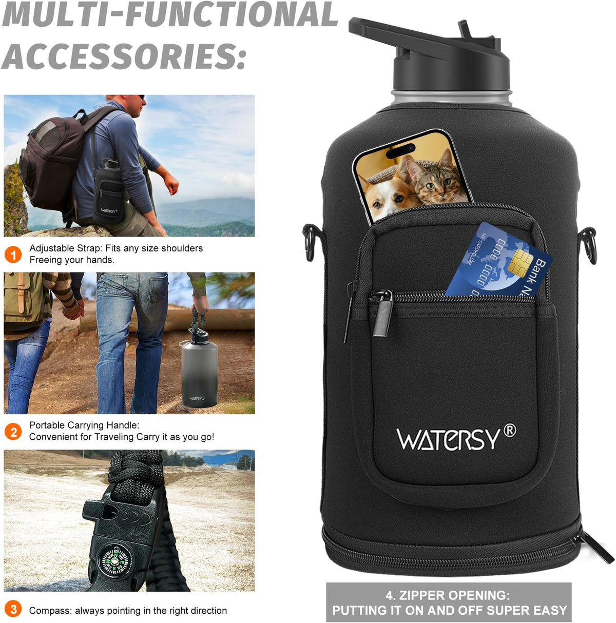 40oz Insulated Water Bottle (Cold for 48 Hrs),BPA Free&Leak Proof,Stainless Steel Water Flask,Water Jug with Straw Spout Lids for Gym,Hiking,Travel,Black Blue
