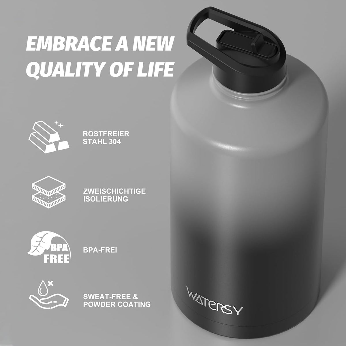 40oz Insulated Water Bottle (Cold for 48 Hrs),BPA Free&Leak Proof,Stainless Steel Water Flask,Water Jug with Straw Spout Lids for Gym,Hiking,Travel,Black Blue
