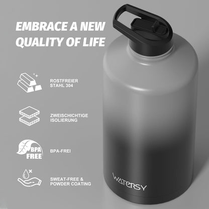 40oz Insulated Water Bottle (Cold for 48 Hrs),BPA Free&Leak Proof,Stainless Steel Water Flask,Water Jug with Straw Spout Lids for Gym,Hiking,Travel,Black Blue