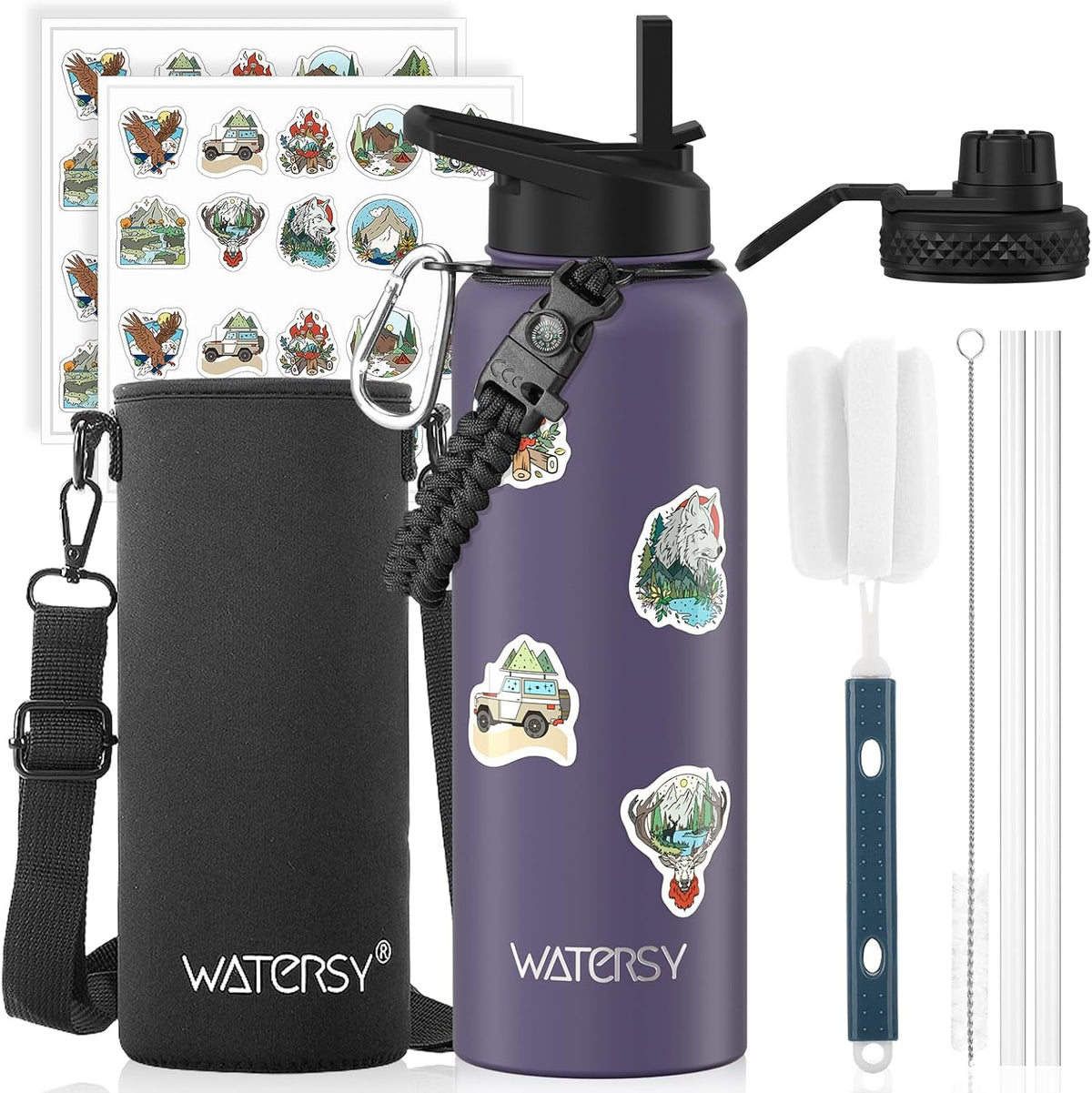 40oz Insulated Water Bottle (Cold for 48 Hrs),BPA Free&Leak Proof,Stainless Steel Water Flask,Water Jug with Straw Spout Lids for Gym,Hiking,Travel,Black Blue