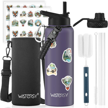 40oz Insulated Water Bottle (Cold for 48 Hrs),BPA Free&Leak Proof,Stainless Steel Water Flask,Water Jug with Straw Spout Lids for Gym,Hiking,Travel,Black Blue