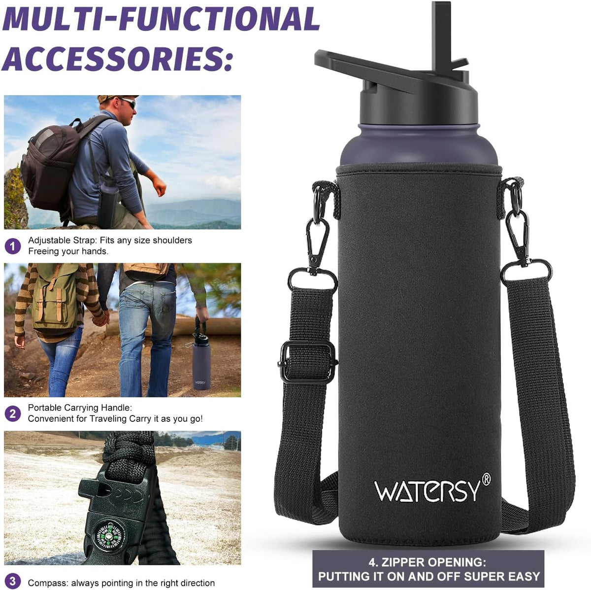 40oz Insulated Water Bottle (Cold for 48 Hrs),BPA Free&Leak Proof,Stainless Steel Water Flask,Water Jug with Straw Spout Lids for Gym,Hiking,Travel,Black Blue