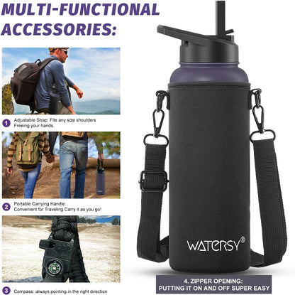 40oz Insulated Water Bottle (Cold for 48 Hrs),BPA Free&Leak Proof,Stainless Steel Water Flask,Water Jug with Straw Spout Lids for Gym,Hiking,Travel,Black Blue