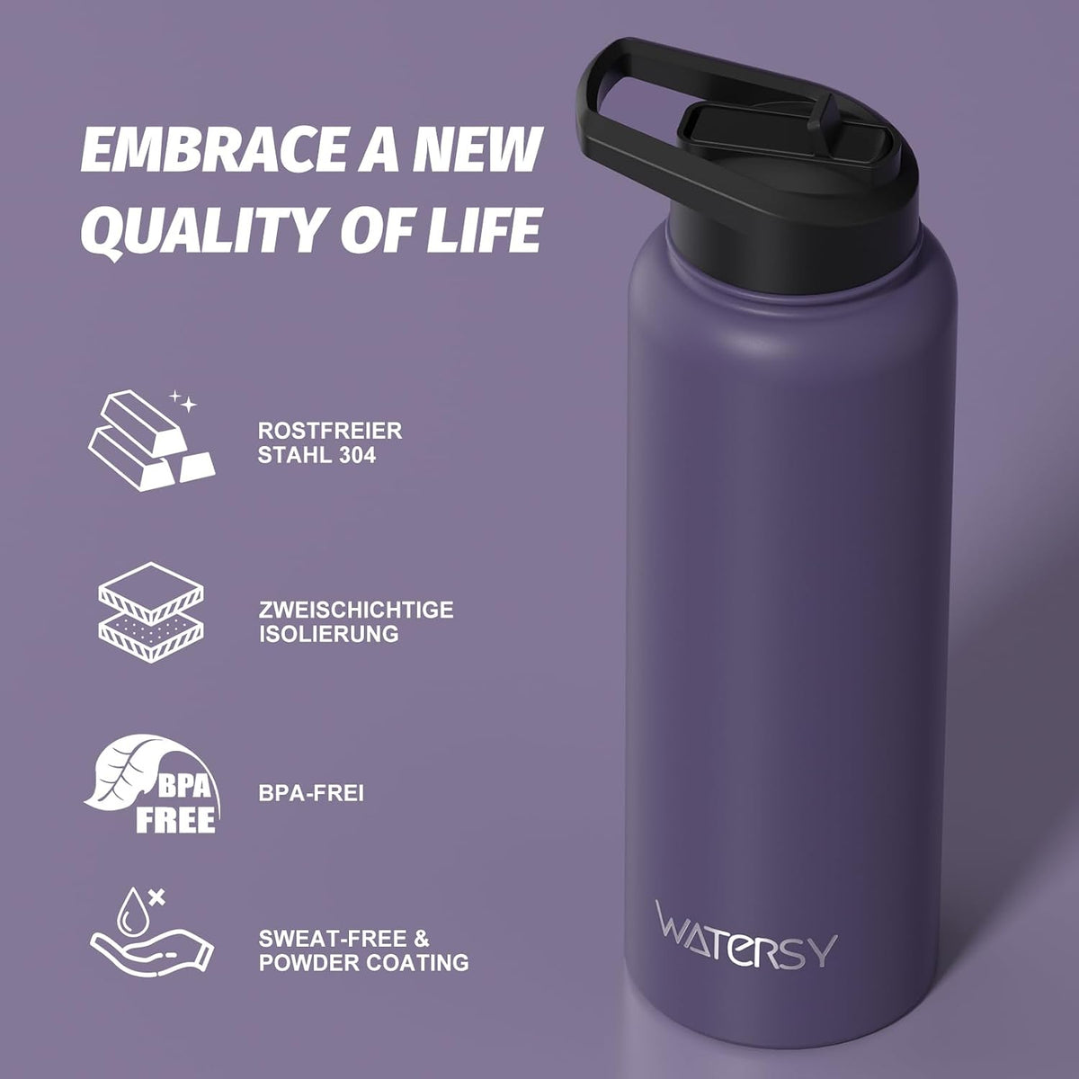 40oz Insulated Water Bottle (Cold for 48 Hrs),BPA Free&Leak Proof,Stainless Steel Water Flask,Water Jug with Straw Spout Lids for Gym,Hiking,Travel,Black Blue